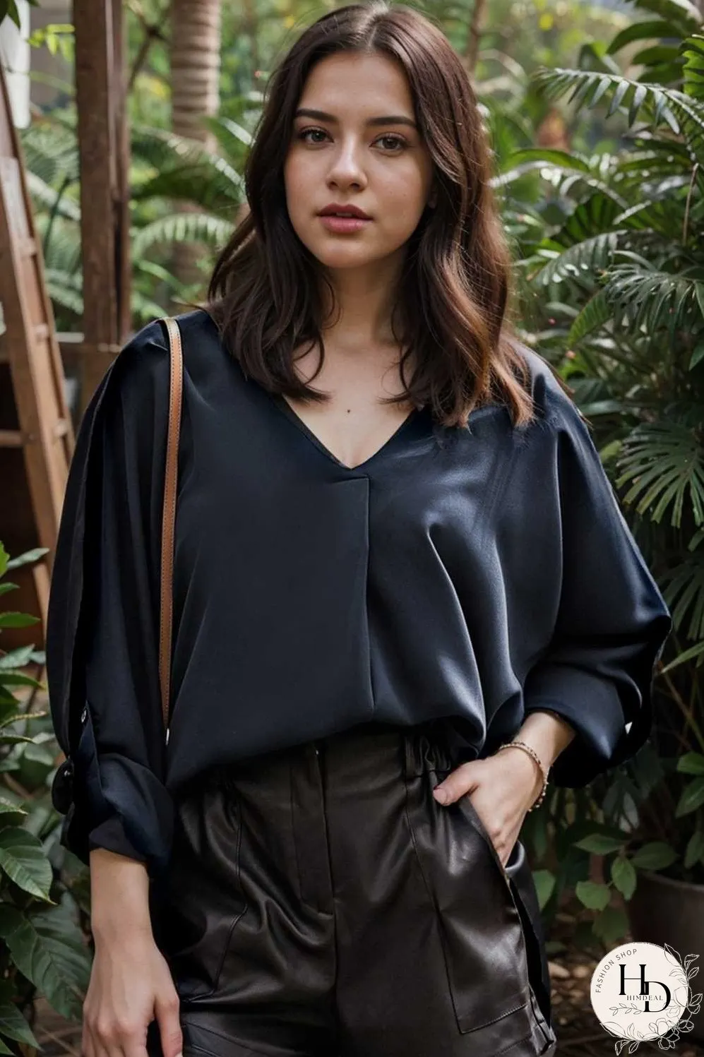 v neck long sleeved chiffon solid blouse drop shoulder closed shirt