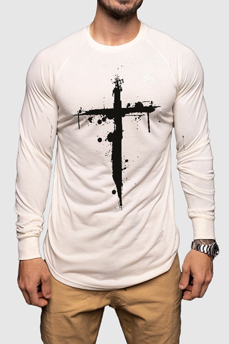 BrosWear White Cross Long Sleeve T-shirt