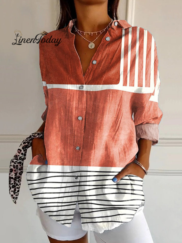 Women&rsquo;s Abstract Geometric Art Print Casual Cotton Shirt Multicolor / S