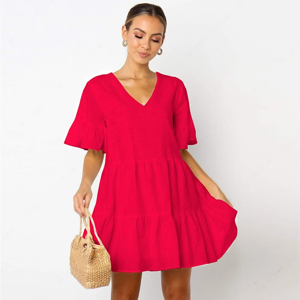 Women's V-neck Loose Fashionable A-line Dress
