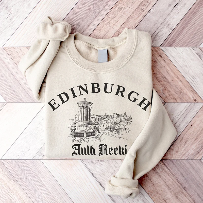 Vintage Scotland Print Crew Neck Casual Sweatshirt
