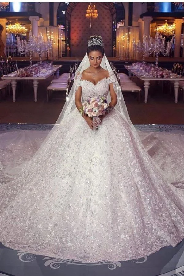 Daisda Vintage Long Princess Off-the-shoulder Lace Wedding Dress