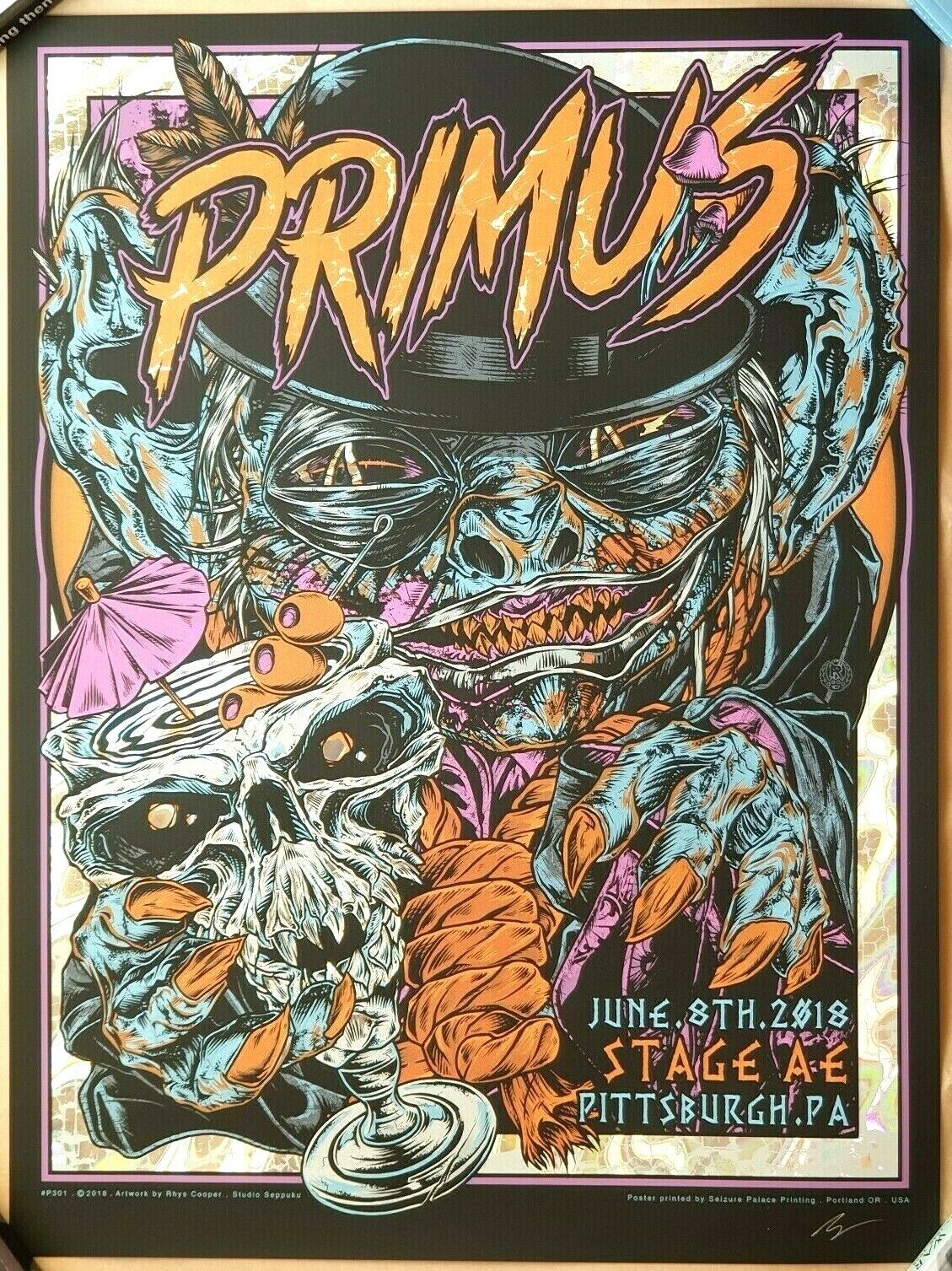 Rhys Cooper PRIMUS Pittsburgh '18 Gig Poster FOIL VARIANT PURPLE COLORWAY