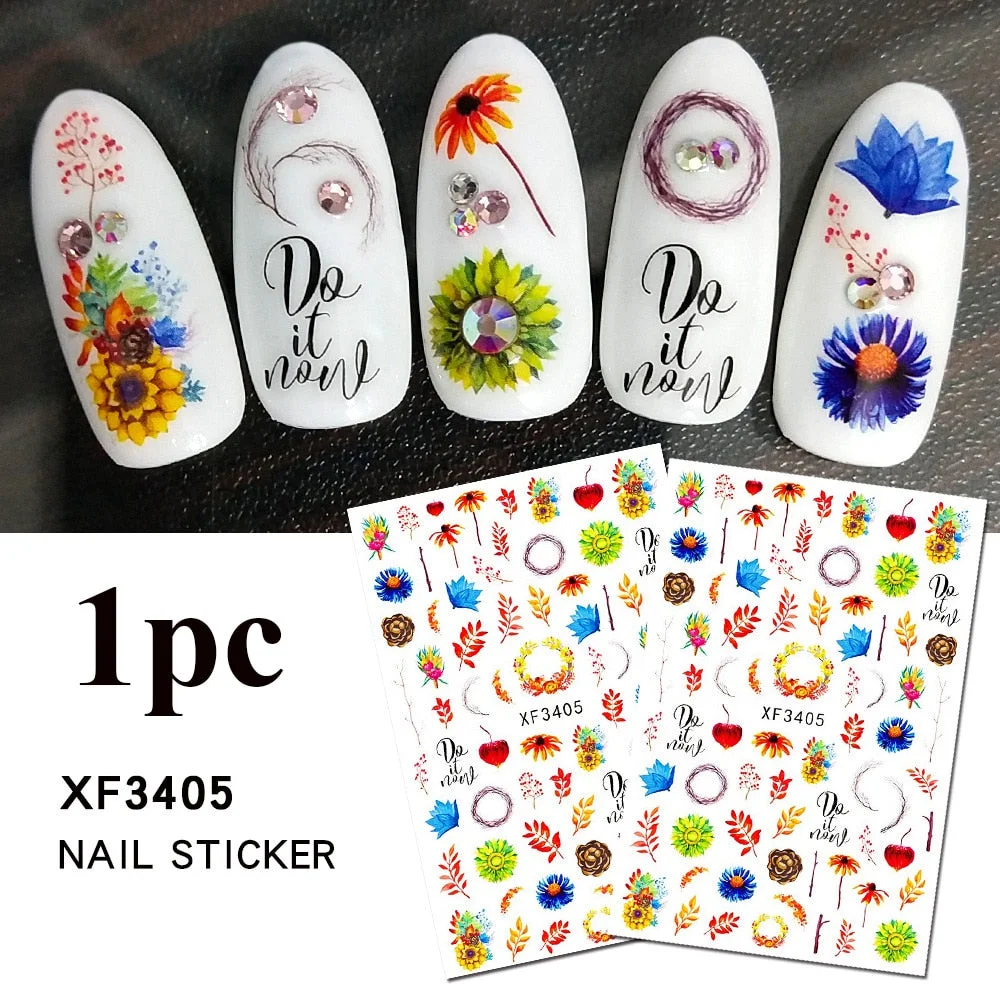 1PC Fall Leaf Flowers Line 3D Nail Sticker Mape Leaves Waves Pattern Decals Slider DIY Nail Art Decoration Wraps For Manicures-Nail Inspo