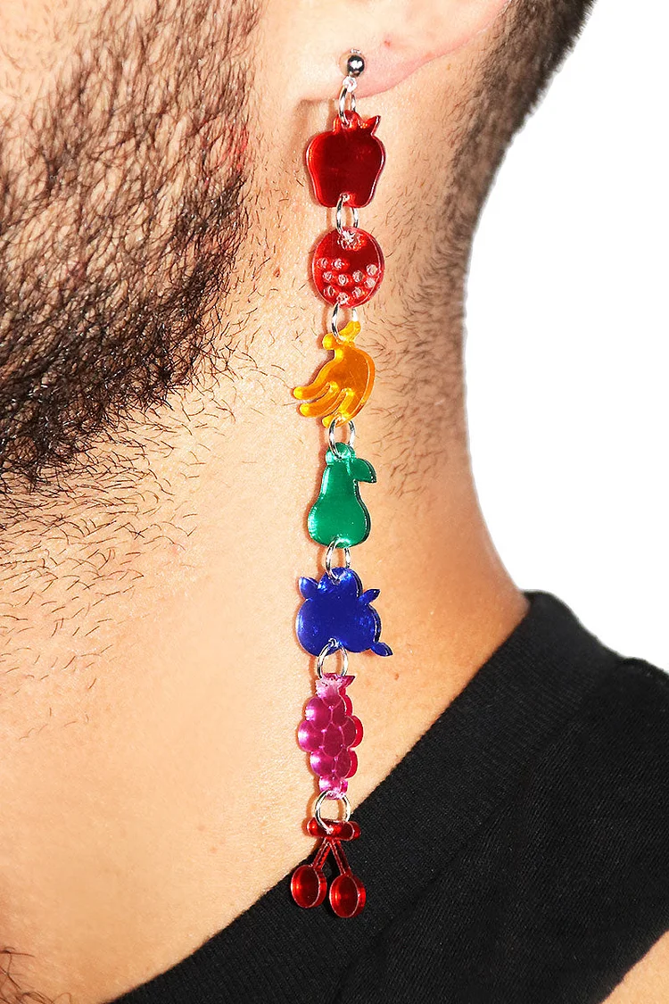 Rainbow Fruit Pattern Pendant Pair Long Earrings