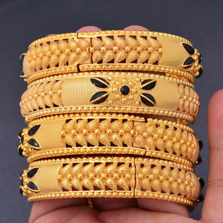 4Pcs/Lot France Bride 24K Gold Color Dubai Bangles For Women Bijoux Africaine Bracelets