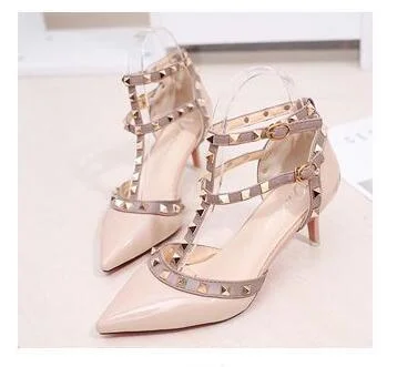 Women's Shoes 2019 Summer Pointed High-heeled Stiletto Patent Leather Rivet Single Shoes Was Thin Buckle Women's Shoes