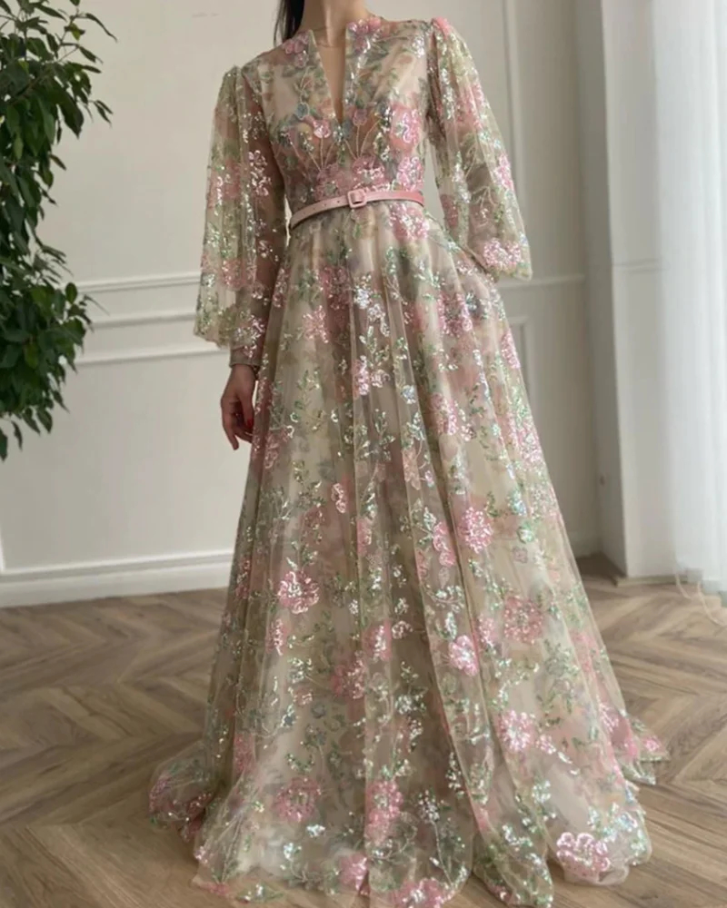 evening gown embroidered tulle sequin dress