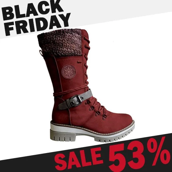 AVERY - WOMEN BUCKLE LACE KNITTED MID-CALF BOOTS