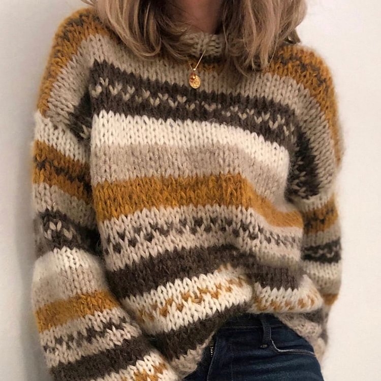 Vefave Vintage Fellman Island Contrast Jacquard Sweater