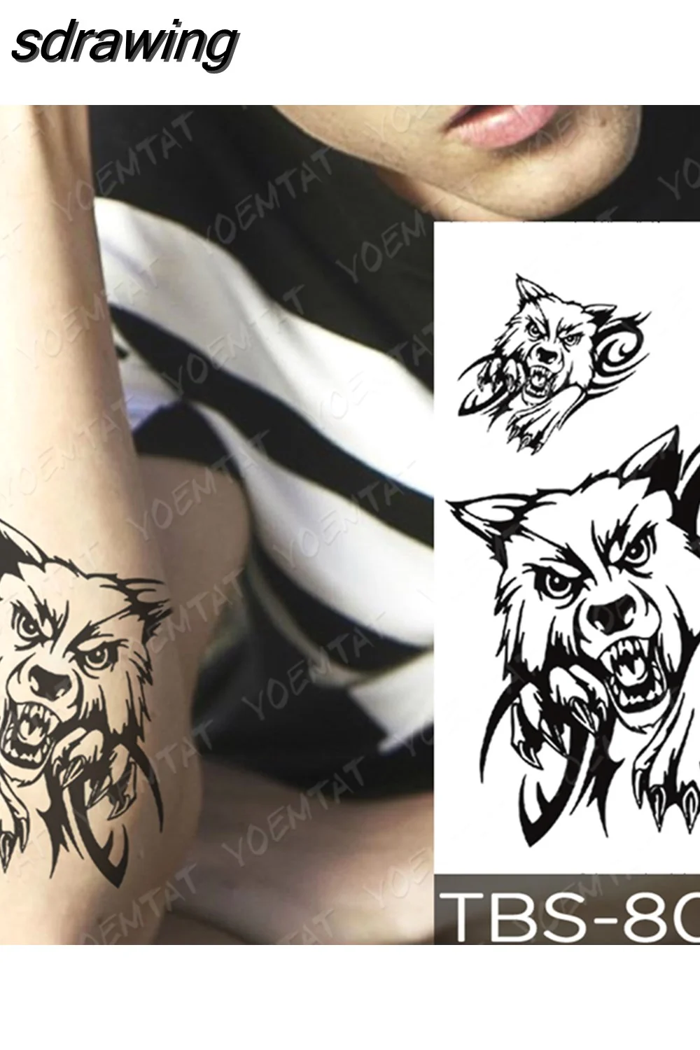 sdrawing Temporary Tattoo Sticker Yin Yang Dragon Feather Wings Flash Tattoos Wolf Totem Body Art Arm Fake Tatoo Men