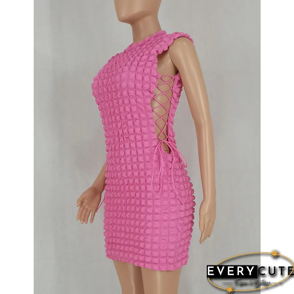 Pink Side Lace-up Sleeveless Bodycon Dress