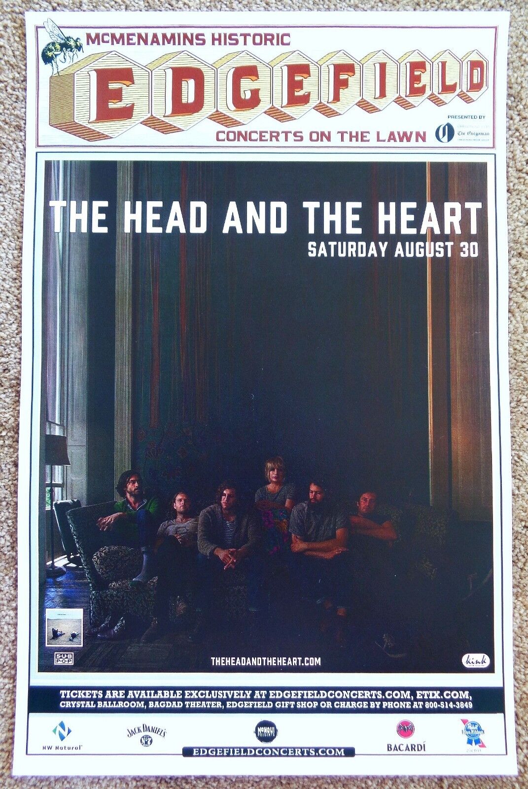 THE HEAD AND THE HEART 2014 Gig POSTER Edgefield Portland Oregon Concert