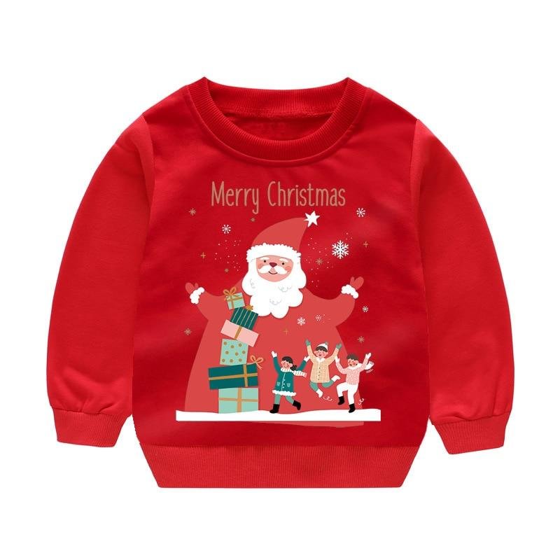 Winter Christmas Long Sleeve T-Shirt For Girl Cartoon Santa Claus Print Clothes For Boys 2021 Warm Snowman O-neck Cloth For Kids