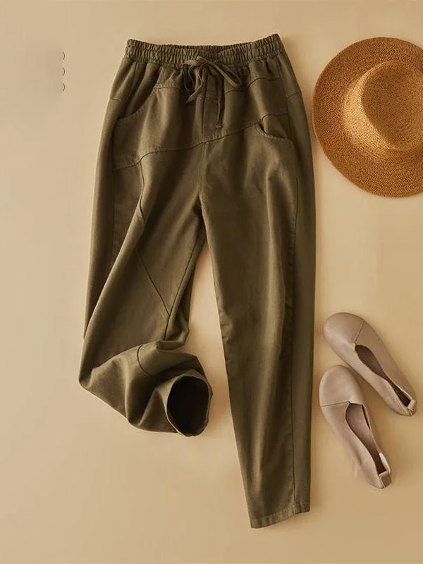 Drawstring lace-up Casual Harem Pants With Pockets In One-Size