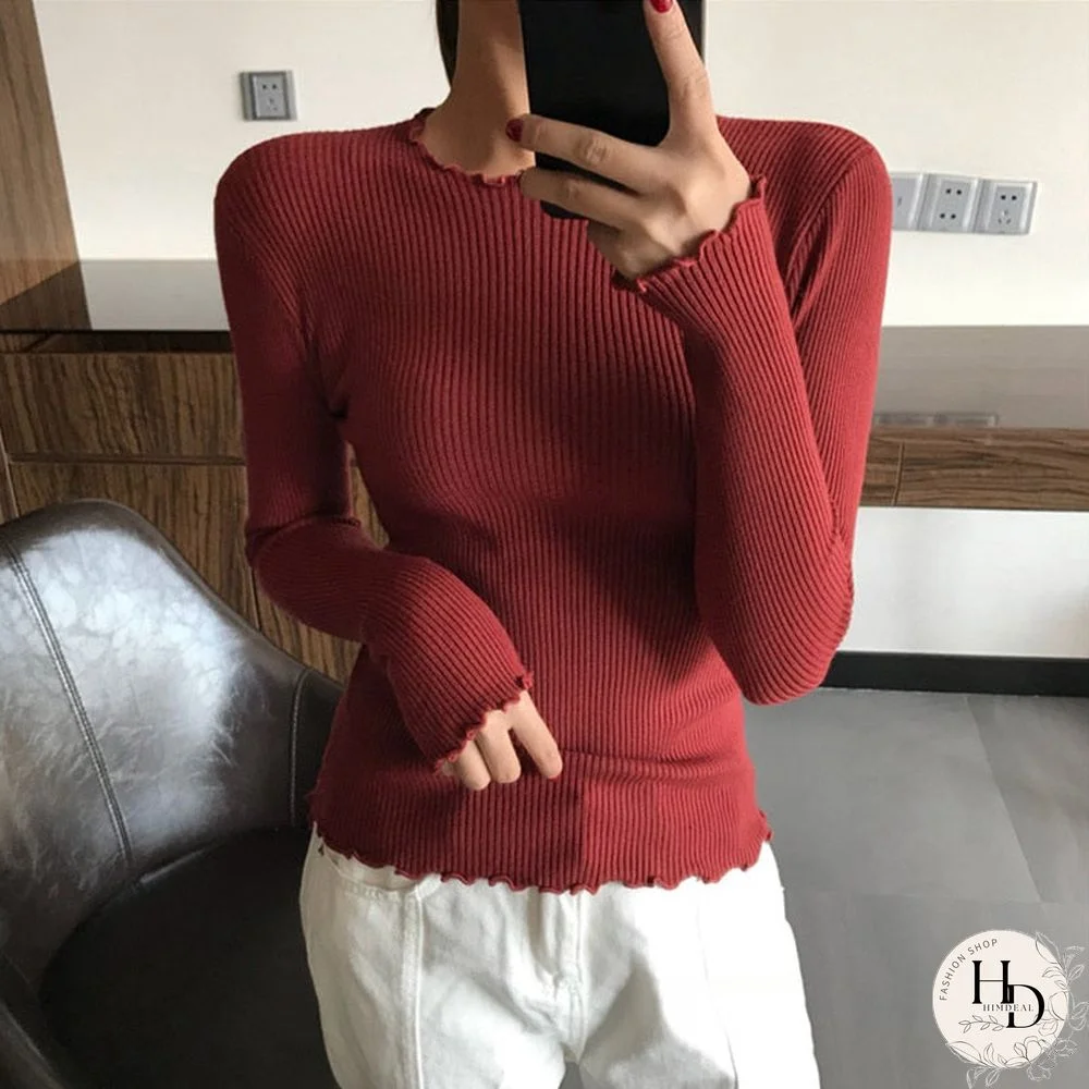 O Neck Ruched Women Sweater High Elastic Solid Fall Winter Fashion Sweater Women Slim Sexy Knitted Pullovers Pull Femme