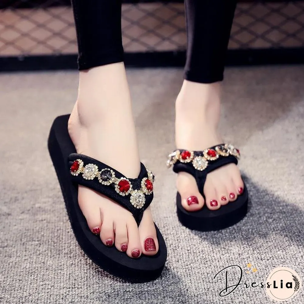 Bling Rhinestone Women Beach Flip flops Soft EVA Ladies Outdoor Slippers Sexy High Heels