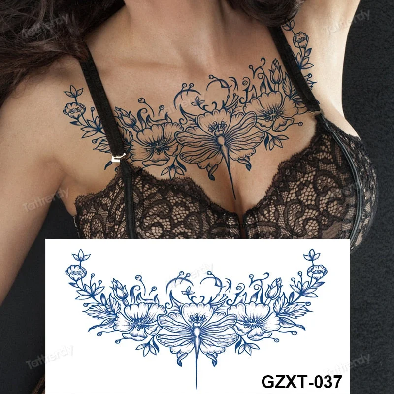 large temporary tattoo juice ink long lasting blue tattoo sticker breast chest totem wings dragon body art painting sexy for men