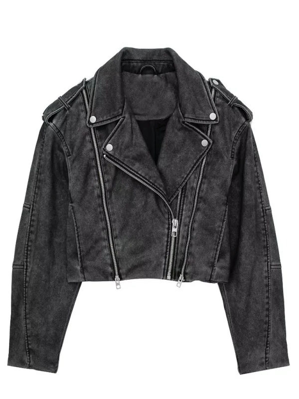 New women's versatile long-sleeved jacket with distressed effect zipper Flusfy