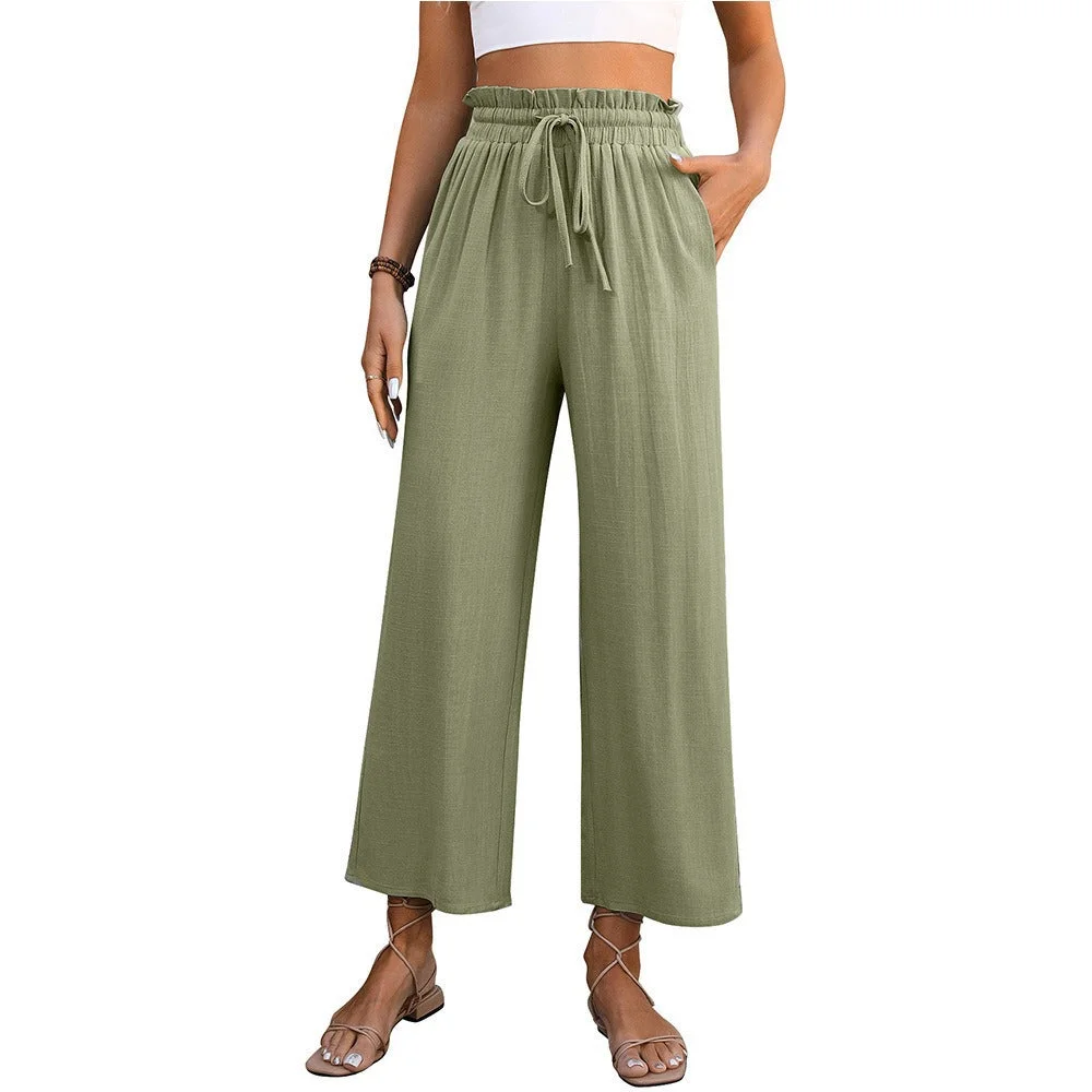Zingj Color Loose Cotton Linen High Waist Pants