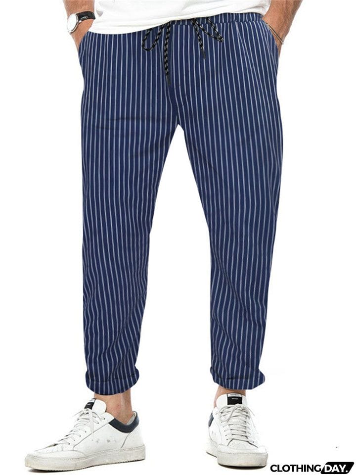 Men's Relaxed Fit Striped Straight-Leg Trousers