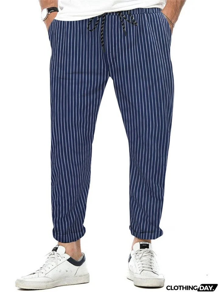 Men's Relaxed Fit Striped Straight-Leg Trousers