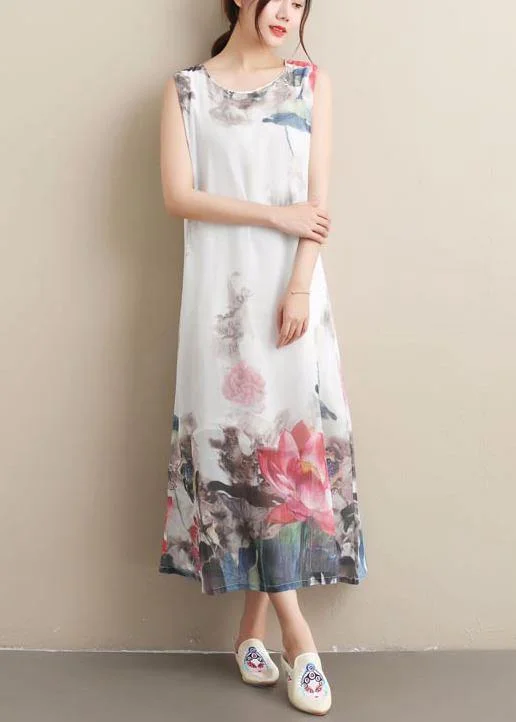 DIY Wash Lotus Clothes O Neck Sleeveless Art Summer Dresses
