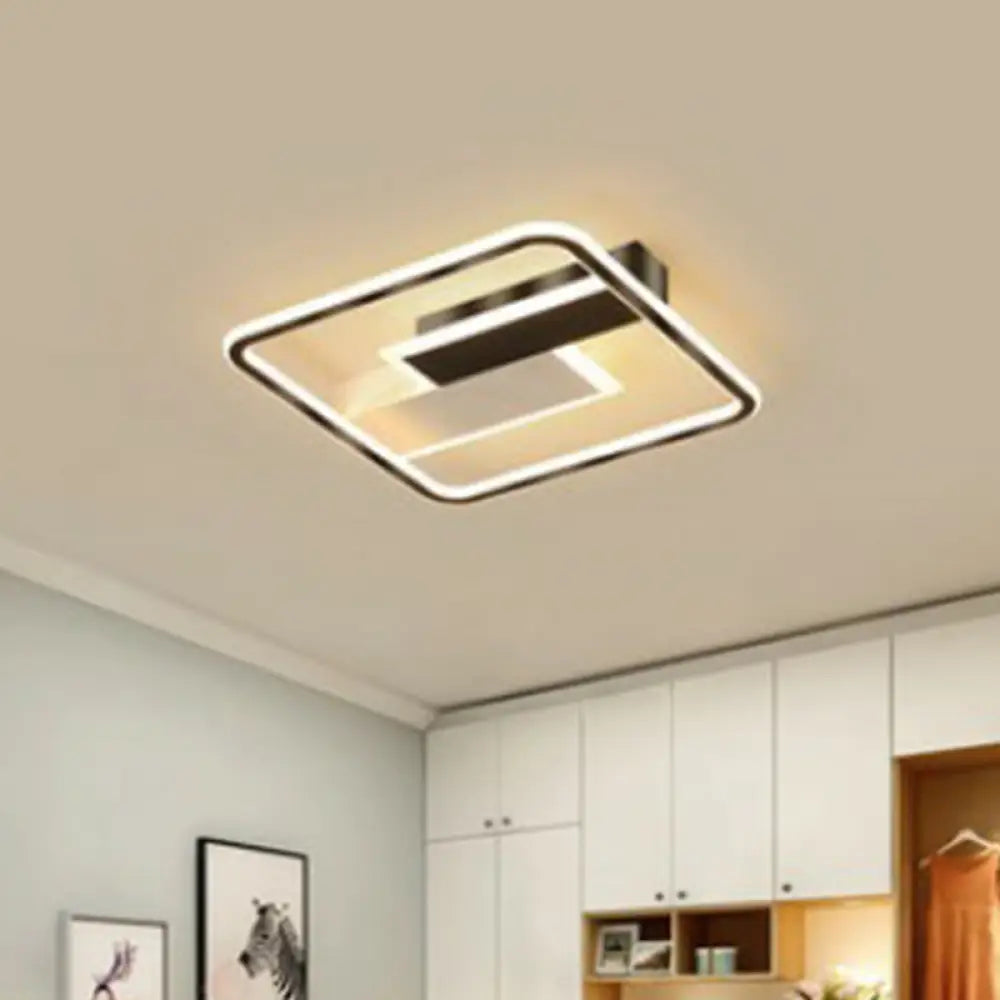 Modern Black Led Flush Ceiling Light Fixture - Aluminum Rectangular Design / 16.5&rsquo; White