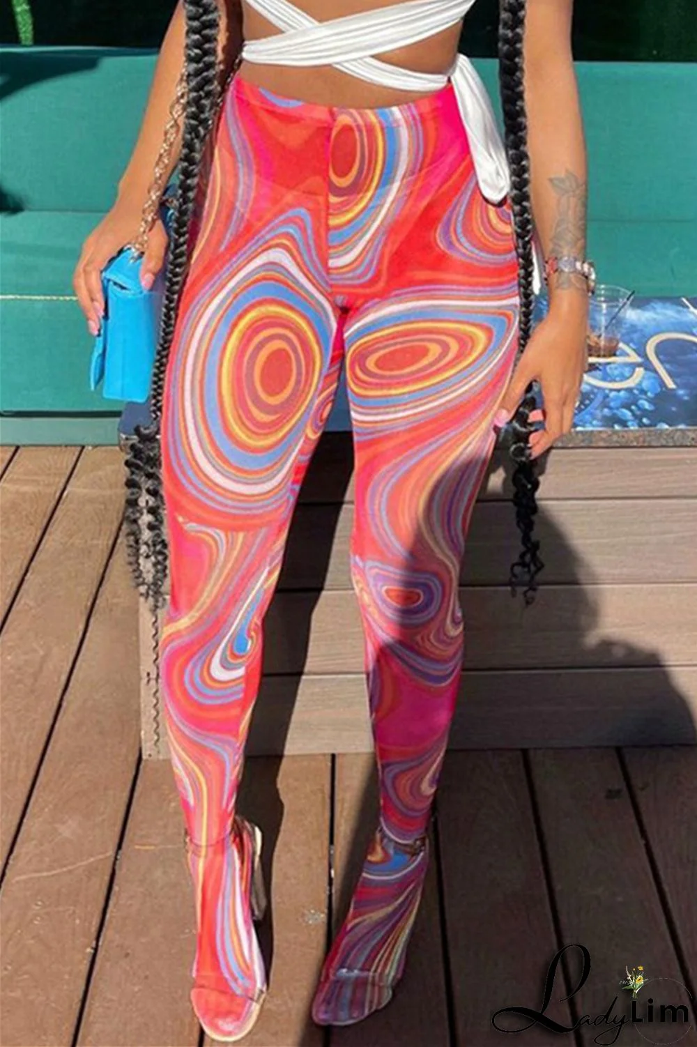 Green Fashion Casual Print Basic Skinny High Waist Pencil Trousers