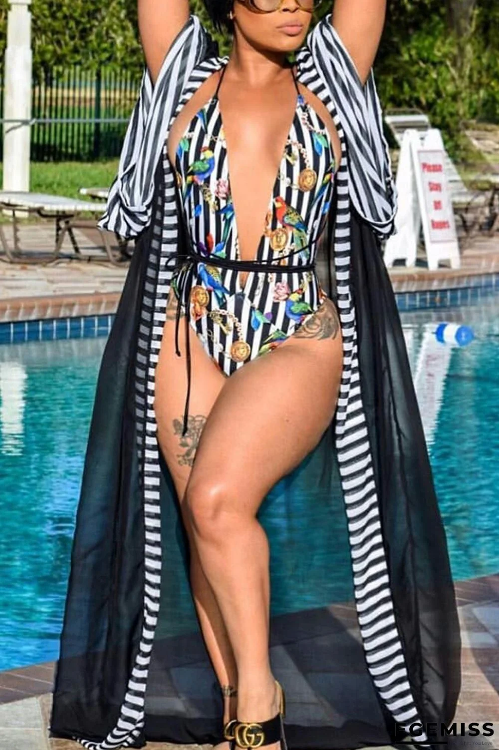 Black Sexy Fashion Printed Swimsuit Set | EGEMISS