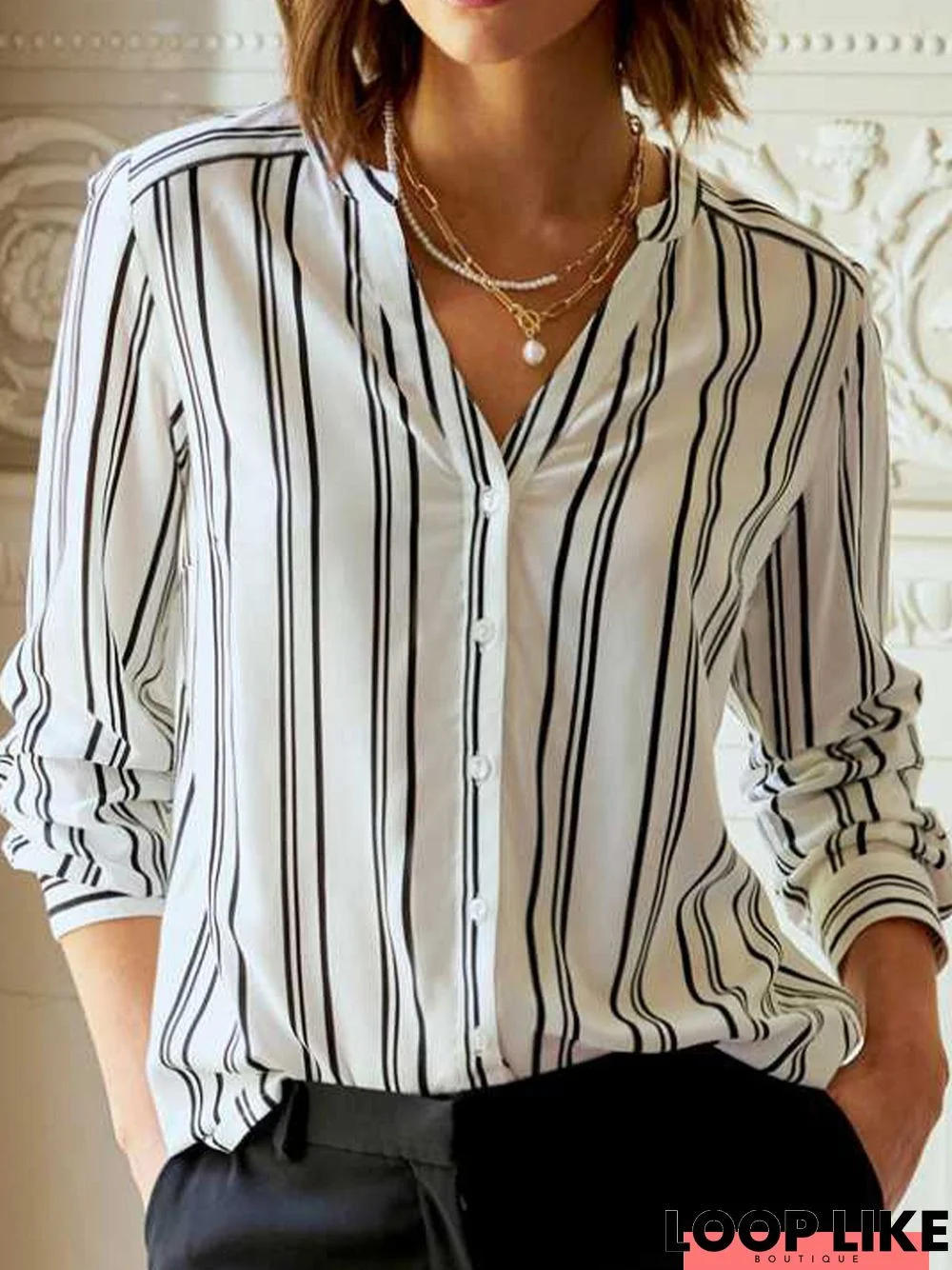 Striped Printing Regular Fit Casual Daily Blouse