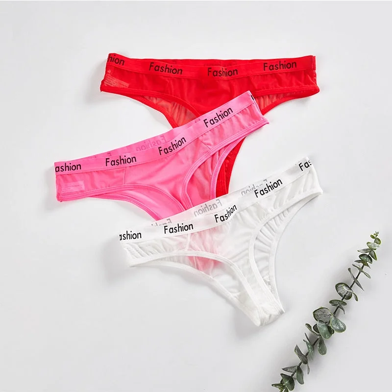 3 Pcs Female Thongs Sports Panties For Woman Sexy Mesh G-String T-back Woman Underwear Thongs T-back Panties For Woman BANNIROU