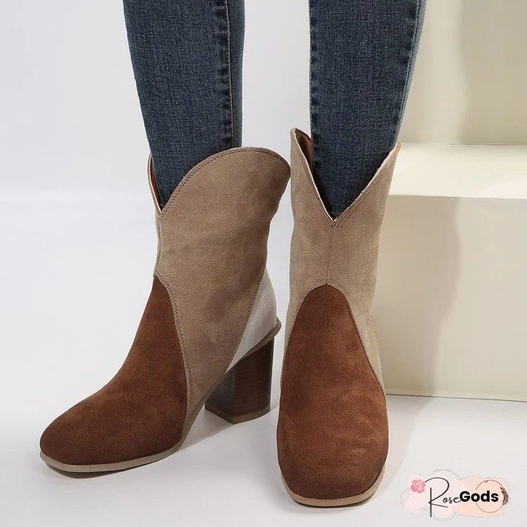 Split Joint Suede Winter Flat Heel Boots