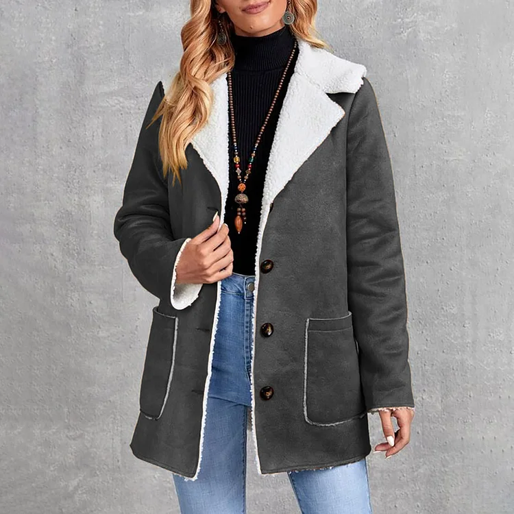 Women's Vintage Jacket Lapel Fleece Warm Seude Jacket Coat