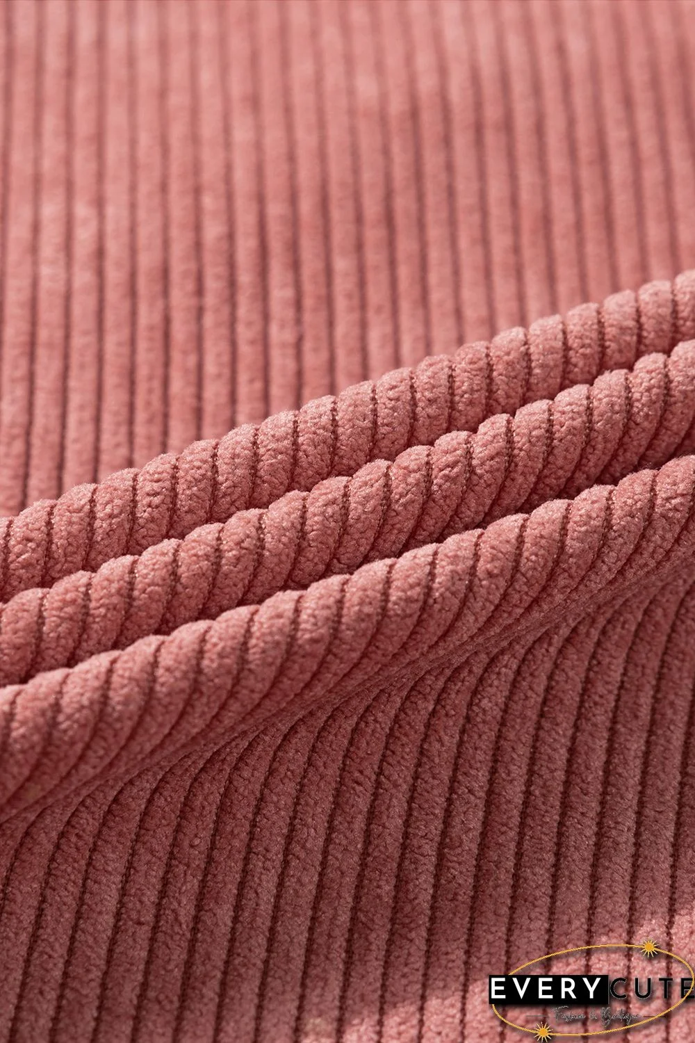 Pink Ribbed Corduroy Long Sleeve Jacket with Pocket