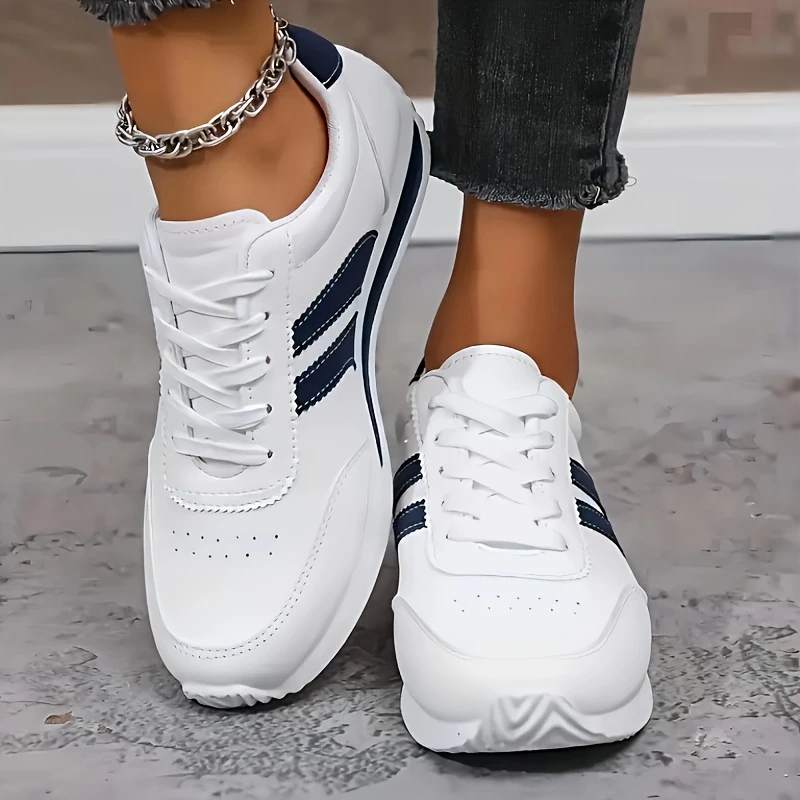 Women's Lightweight Fashion Sneakers Comfortable Non-Slip Lace Up Trainers with Cushioned Insole White and Design Approached Eva Low Suitable for All Day Wear Casual Trainers Low Sneakers Lace Up Detaes 0