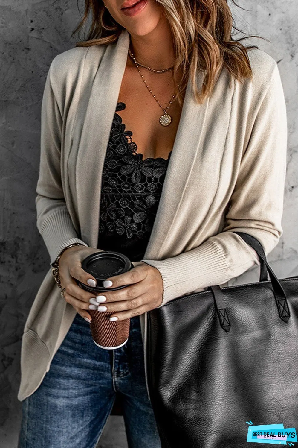 Long Sleeve Ribbed Hem Open Front Longline Cardigan