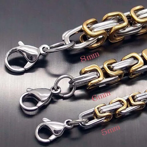 Flat Byzantine Chain Link Necklace for Men Women, 5mm/6mm/8mm Width, 22 inch Length, Stainless Steel Gold/Sliver Plated Mens Bracelet Jewelry