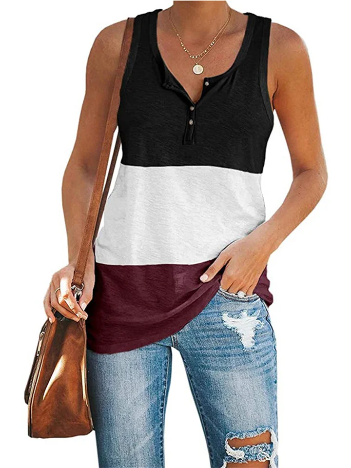 Spring and Summer New Undershirt Women's Stitching Collision Color Casual Loose Sleeveless Undershirt Female-Cosfine