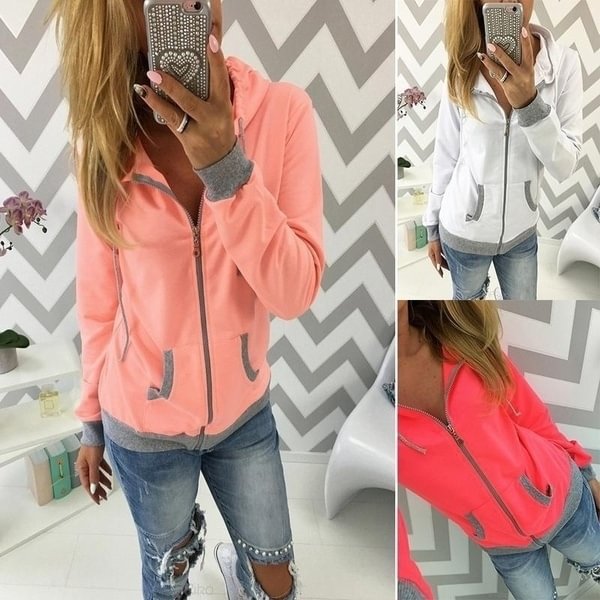 Women's Christmas Winter Hoodie Long Sleeve Sweatshirt Cardigan Casual Pockets Zipper Sweater Top - Shop Trendy Women's Fashion | TeeYours