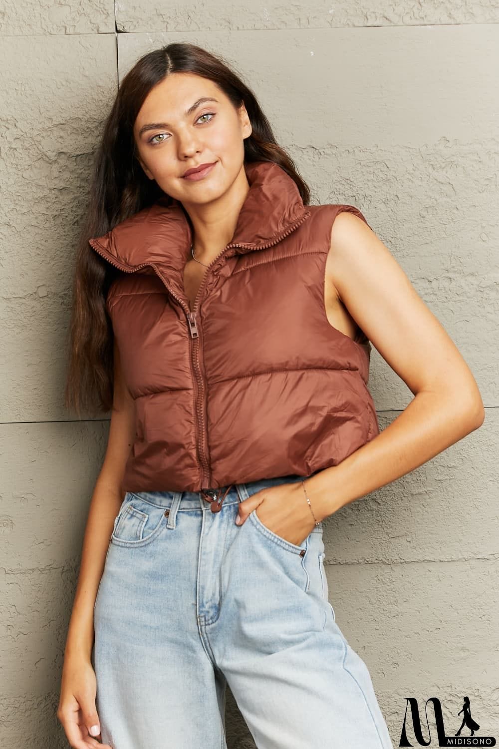 MidiSono - Zip-Up Drawstring Puffer Vest