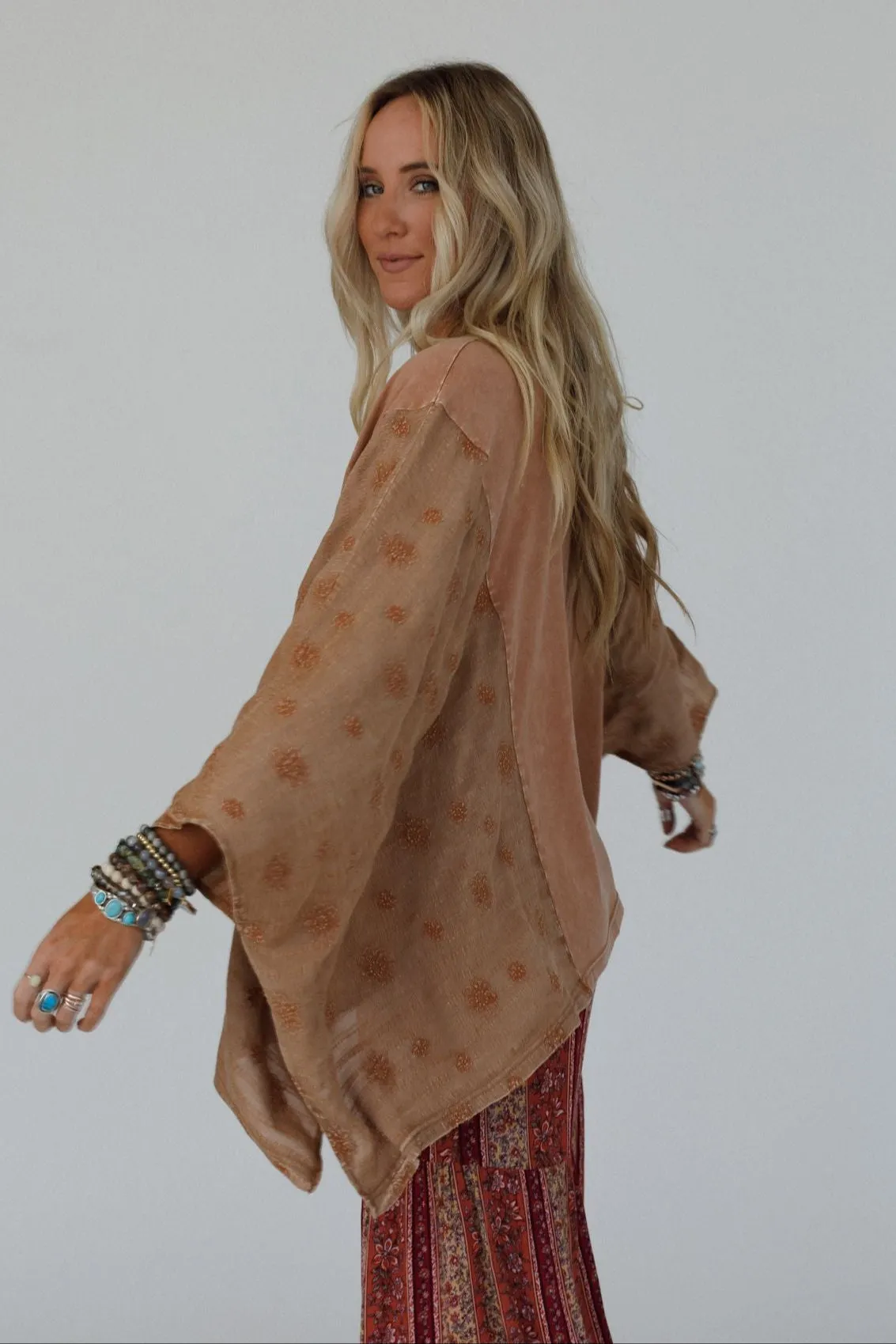 Peace Path Embroidered Top - Mocha