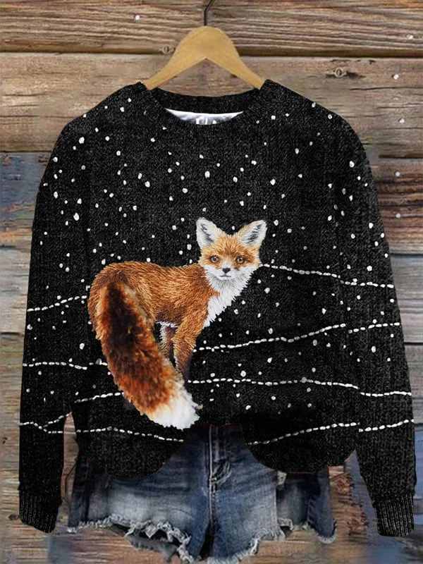 Women's Snow Fox Print Sweatshirt