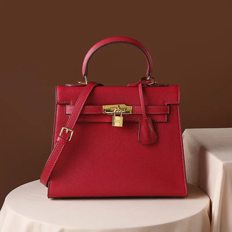 Lychee Pattern Cowhide All-match Women's Handbag Shoulder With Strap Crossbody-vocosishoes