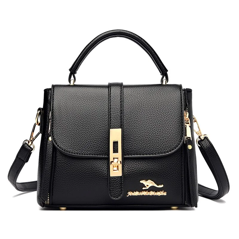 Pongl Quality Leather Messenger Bags 2021 Women's Fashion Shoulder Handbags Luxury Lock Designer Ladies Wallet Small Square Bags