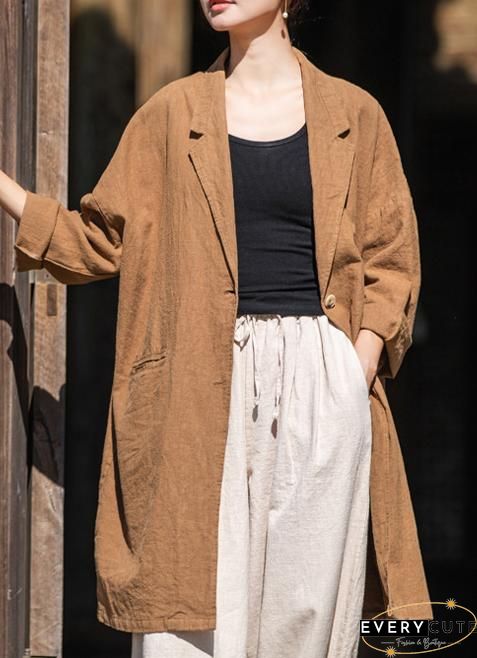 Lapel Solid Color Long Sleeve Corduroy Vintage Long Coat