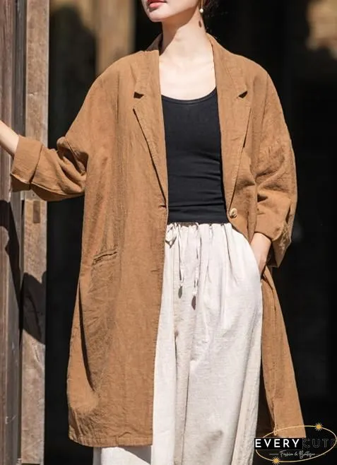 Lapel Solid Color Long Sleeve Corduroy Vintage Long Coat