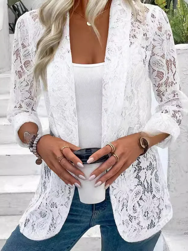 Women's Long Sleeve V-neck Lace Stitching Coats