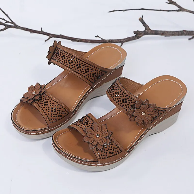 Sursell Sandals Women Casual Shoes Vintage Flower Fish Mouth Sandals