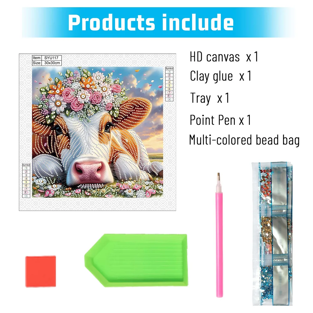 Diamond Painting - Partial Special Shaped Drill - Flower Cow(Canvas|30*30cm)